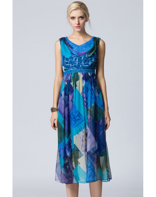 Sleeveless Print Midi Dress